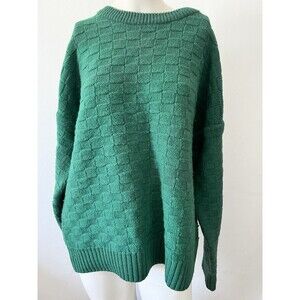 Vintage 80s Large Eddie Bauer Wool Green Geometric Heavy Knit Crew Mens Sweater
